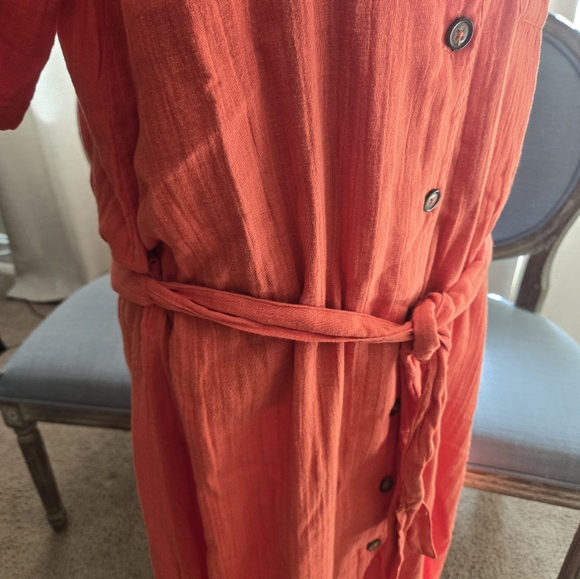 100% cotton orange button dress - Picture 4 of 4